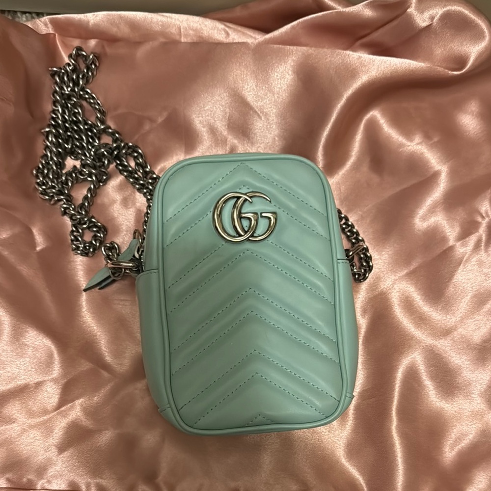 Gucci Green Quilted Crossbody Bag with Chevron Stitching